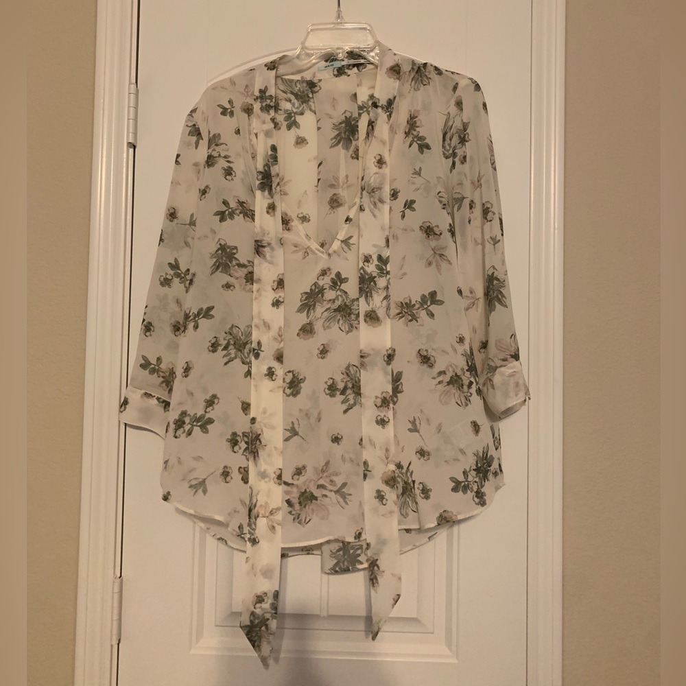 Kimchi Blue by Urban Outfitters Cream Sheer Flower V-Neck Blouse l Size: Large
